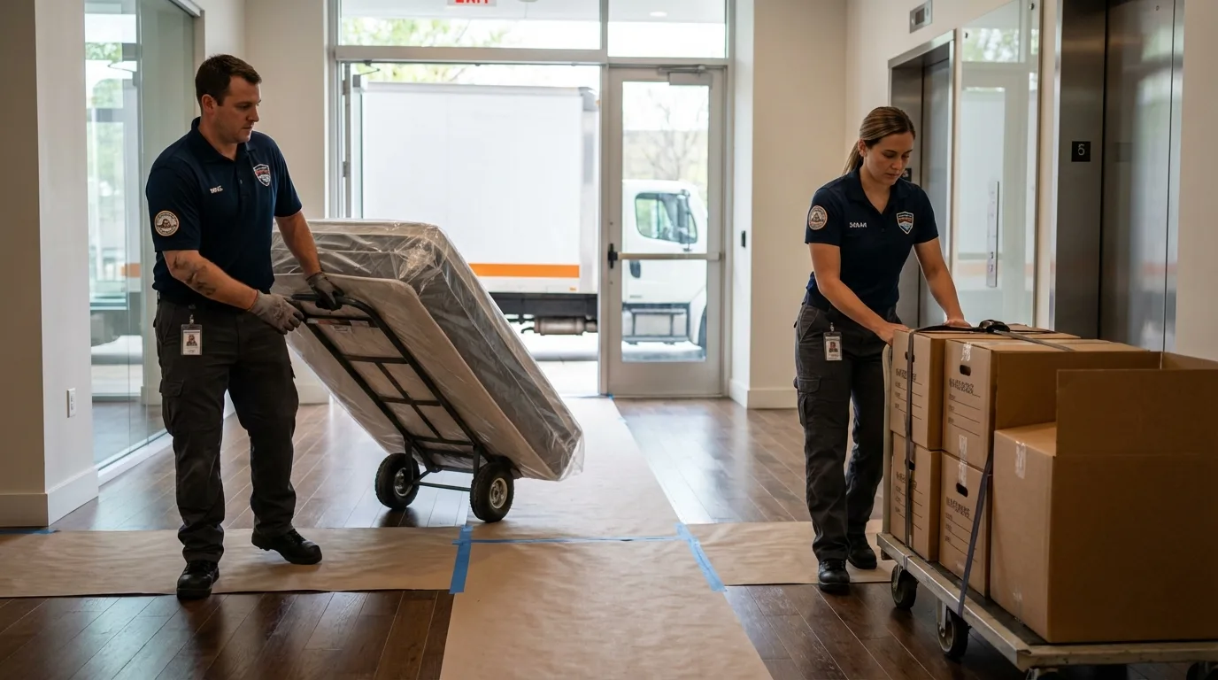 Professional apartment movers loading elevator in Fort Belvoir, VA