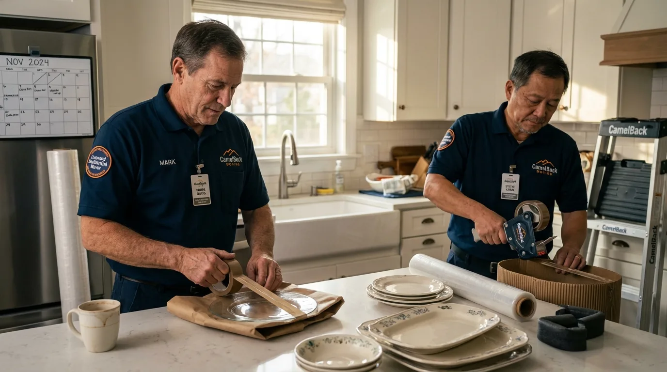 Professional crew packing kitchen dishware in Fort Belvoir, VA